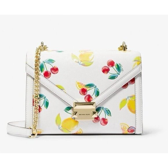 Michael Kors shoulder bag whitney medium fruit print MK purse Optic White - Picture 4 of 11